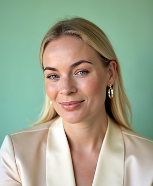 Professional headshot style example with a Mint background