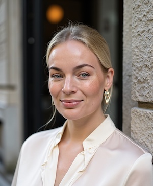 Professional headshot style example with a Concrete architecture background