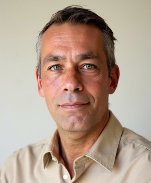 Professional headshot style example with a Off-white background