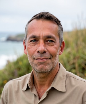 Professional headshot style example with a Coastal background