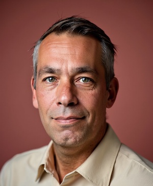 Professional headshot style example with a Dusty rose background