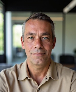Professional headshot style example with a Modern office background