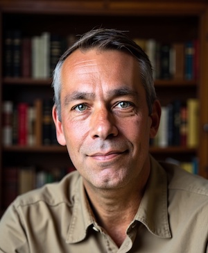 Professional headshot style example with a Library background