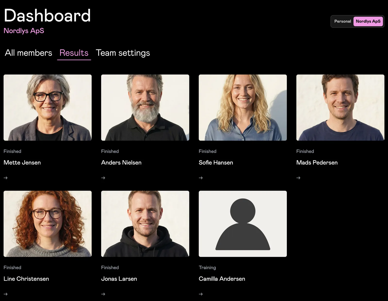 The Headshots admin dashboard, where the team's background, style and members are managed